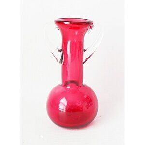 Vintage Cranberry Hand Blown Glass Vase Studio Art Bud Vase Flower